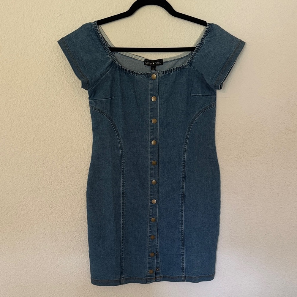 Derek Heart Blue Denim Button-Front Mini Dress